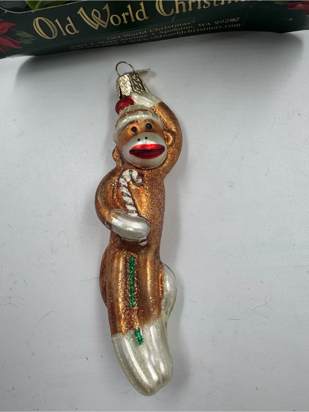 Old World Christmas Sock Monkey Blown Glass Christmas Ornament 44070